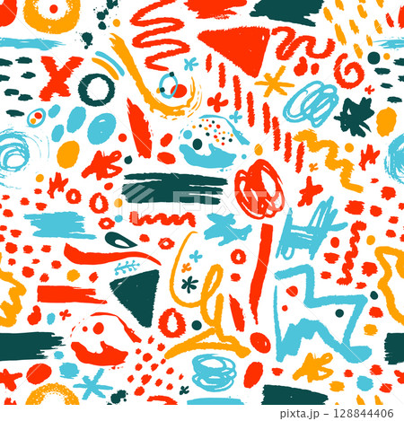 Fun colorful line doodle seamless pattern....のイラスト素材 [128844406] - PIXTA