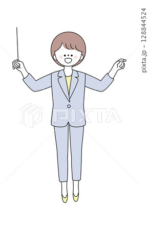 指揮棒を構えるスーツ姿の女性イラスト 指揮棒を構えるスーツ姿の女性イラスト 128844524
