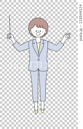 指揮棒を構えるスーツ姿の女性イラスト 指揮棒を構えるスーツ姿の女性イラスト 128844524