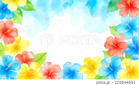 ハイビスカスの水彩枠8 ハイビスカスの水彩枠8 128844691