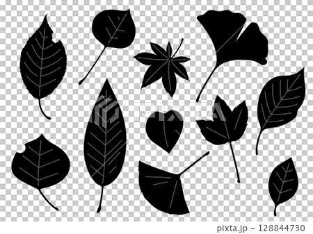 シンプル・フラットな秋の葉っぱセット シンプル・フラットな秋の葉っぱセット 128844730