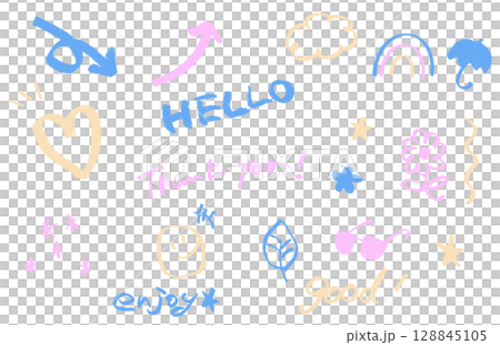 手繪彩色塗鴉素材合集 手繪彩色塗鴉素材合集 128845105