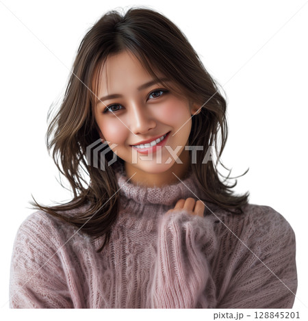 【背景透過】秋服の日本人女性のポートレートイラスト 【背景透過】秋服の日本人女性のポートレートイラスト 128845201