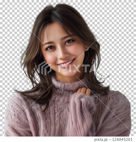 【背景透過】秋服の日本人女性のポートレートイラスト 【背景透過】秋服の日本人女性のポートレートイラスト 128845201