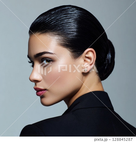 黒いドレスを着た女性モデル 128845287