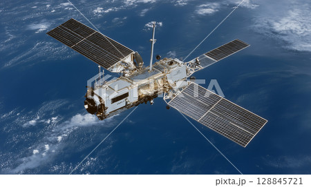 次世代の通信インフラである低軌道通信衛星をリアルに描いたAI生成画像 128845721