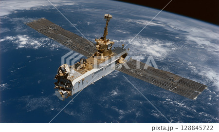 次世代の通信インフラである低軌道通信衛星をリアルに描いたAI生成画像 128845722