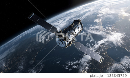 次世代の通信インフラである低軌道通信衛星をリアルに描いたAI生成画像 128845729