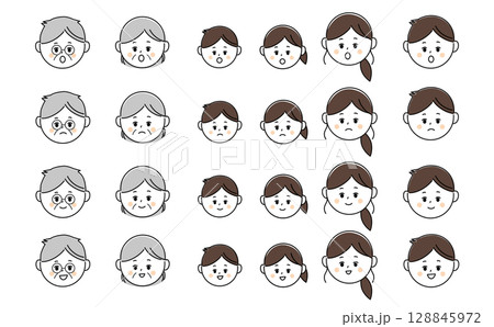三世代家族のいろいろな表情セット 三世代家族のいろいろな表情セット 128845972