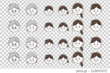 三世代家族のいろいろな表情セット 三世代家族のいろいろな表情セット 128845972