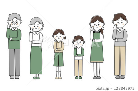 悩んでいる三世代家族のイラスト 悩んでいる三世代家族のイラスト 128845973