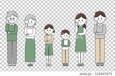 悩んでいる三世代家族のイラスト 悩んでいる三世代家族のイラスト 128845973