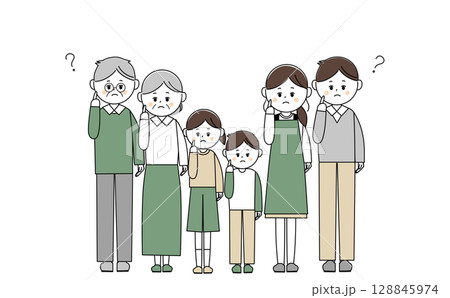 三世代家族がみんなで悩むイラスト 三世代家族がみんなで悩むイラスト 128845974