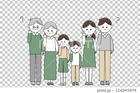 三世代家族がみんなで悩むイラスト 三世代家族がみんなで悩むイラスト 128845974