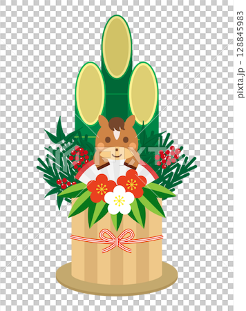 以馬為主題的新年松樹裝飾插圖 128845983