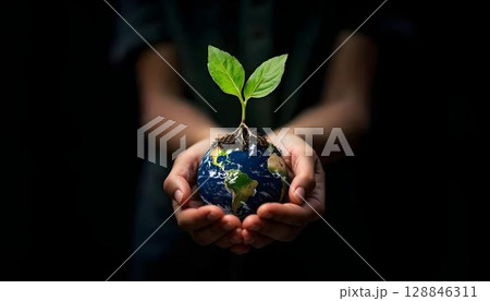 A close-up of a plant emerging from the Earth, symbolizing growth and renewal in honor of Earth Day and ecological awareness A close-up of a plant emerging from the Earth, symbolizing growth and renewal in honor of Earth Day and ecological awareness 128846311