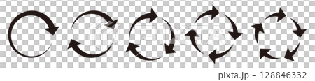 シンプルな 回転する矢印（サイクル矢印）のセット2　黒 128846332