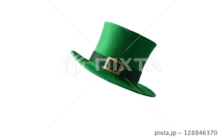A St. Patrick's Day-themed green hat with a gold buckle, showcased on a transparent background, embodying leprechaun spirit A St. Patrick's Day-themed green hat with a gold buckle, showcased on a transparent background, embodying leprechaun spirit 128846370
