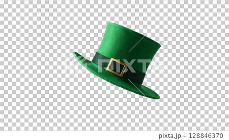 A St. Patrick's Day-themed green hat with a gold buckle, showcased on a transparent background, embodying leprechaun spirit A St. Patrick's Day-themed green hat with a gold buckle, showcased on a transparent background, embodying leprechaun spirit 128846370