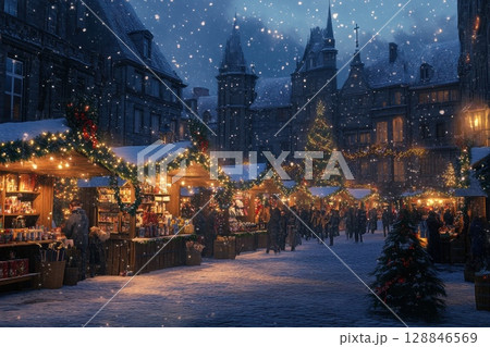 Festive Market in City Square During Evening 128846569