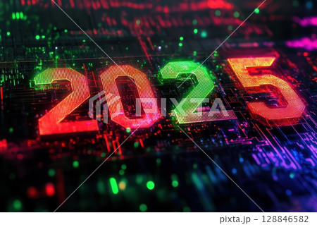 Digital Background with Futuristic 2025 Elements Digital Background with Futuristic 2025 Elements 128846582