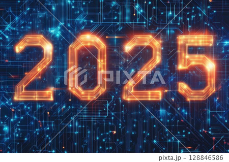 Futuristic Digital Year 2025 Background 128846586