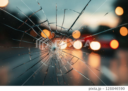 Broken Glass with Bokeh Light Background 128846590