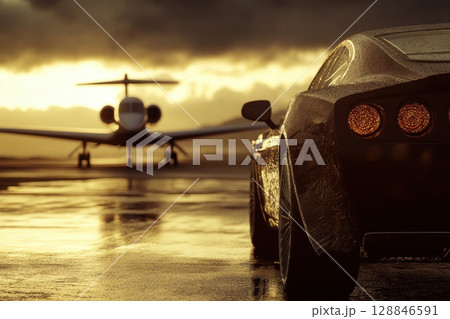 Luxury Car at Private Jet Departure Area Luxury Car at Private Jet Departure Area 128846591