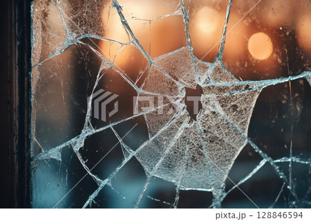 Old Shattered Windowpane Close-Up with Delicate Cracks Old Shattered Windowpane Close-Up with Delicate Cracks 128846594