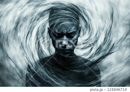 Abstract Swirling Lines Around Central Shape Abstract Swirling Lines Around Central Shape 128846719