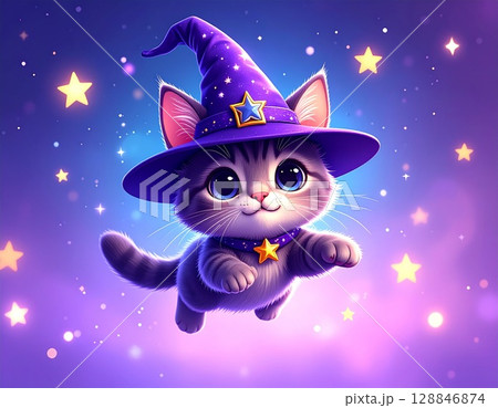猫　魔法使い　キャラクターイラスト 128846874