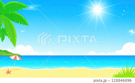 《AI画像》真夏のビーチのイラスト 128846896