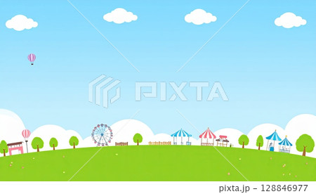 《AI画像》青空が広がる春の遊園地 128846977
