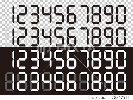 Digital numbers 7 segment font white black letters 128847511