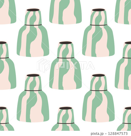 Vector seamless pattern of ceramic vase with abstract design. Cartoon illustration isolated on a white background. 128847573