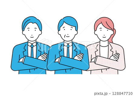 良好な人間関係を築いている年齢差のあるビジネスチームのイラスト 128847710