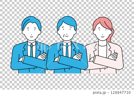 Illustration of a business team with an age difference who have good interpersonal relationships 128847710