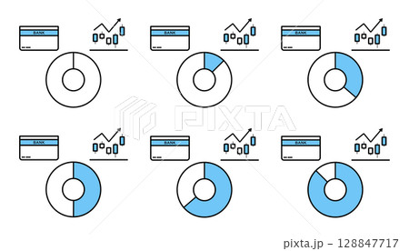 様々な投資と貯金の割合を表現した円グラフのイラスト素材 様々な投資と貯金の割合を表現した円グラフのイラスト素材 128847717