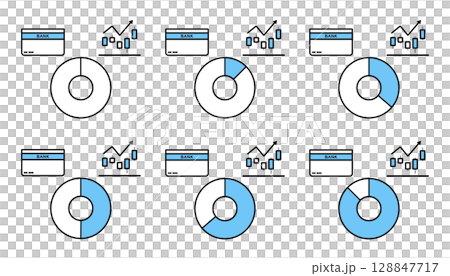 様々な投資と貯金の割合を表現した円グラフのイラスト素材 様々な投資と貯金の割合を表現した円グラフのイラスト素材 128847717