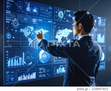 ホログラムディスプレイを操作する男性　サイバーイメージ 128847952