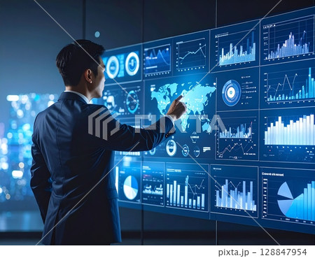 ホログラムディスプレイを操作する男性　サイバーイメージ 128847954