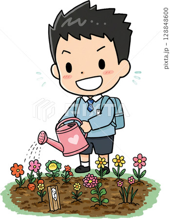 Smiling Boy with Flowers 128848600