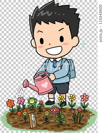 Smiling Boy with Flowers 128848600