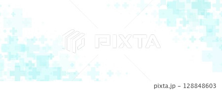 Healthcare abstract cross background. Blue green medical wallpaper. Clean geometric backdrop template for clinic banner, innovation, science leaflet, medicine business poster, presentation. Vector 128848603