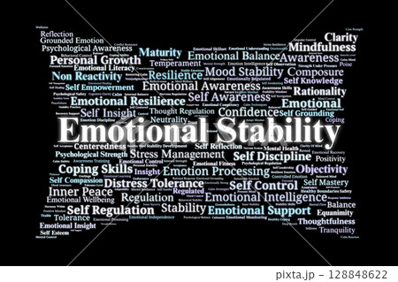 Emotional Stability Word Cloud. Key Concepts of Mental Strength, Regulation, and Self-Control 128848622