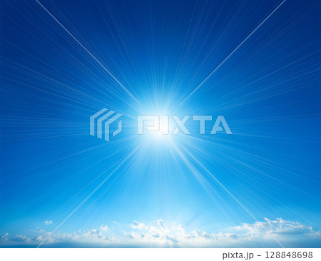 青空に輝くきらきらの太陽 青空に輝くきらきらの太陽 128848698