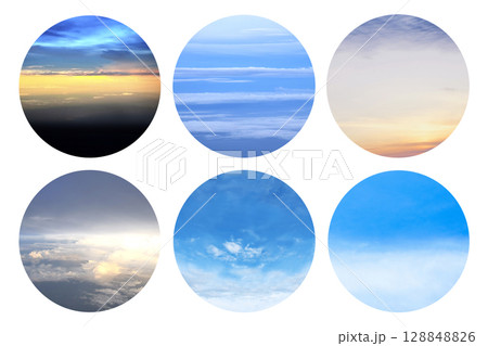 collection of circle sky stickers. circle tags with sky on white background collection of circle sky stickers. circle tags with sky on white background 128848826