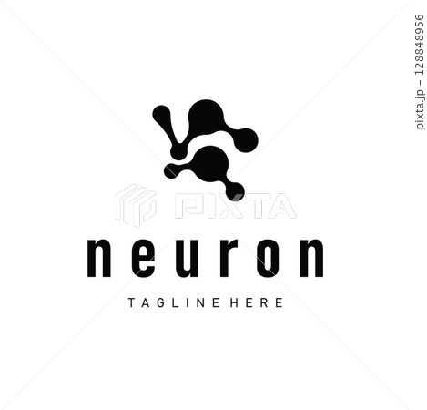 simple molecular concept of neuron logo design which is simple minimalist cell and also simple molecular structure design as silhouette and poster illustration template 128848956