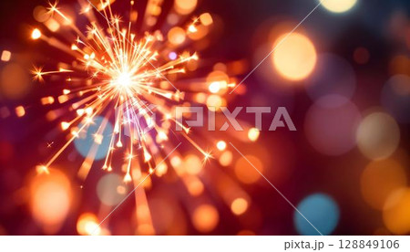 Christmas or New Year party sparkler on bokeh background with copy space 128849106