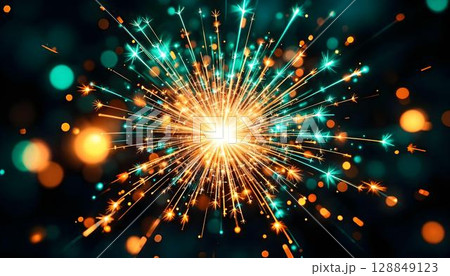 Colorful fireworks on a dark background with bokeh effect 128849123